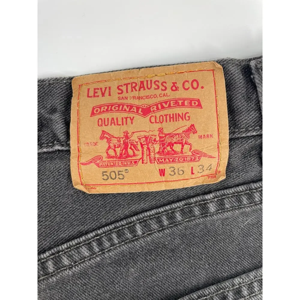 VNTG 2003 Levi’s 505 Jeans Men’s 36x34 Relaxed Fit Charcoal Wash Y2K Distressed